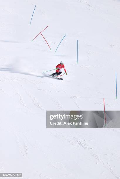 Justin Murisier of Team Switzerland skis during the Men's Alpine Combined Slalom on day six of the Beijing 2022 Winter Olympic Games at National...