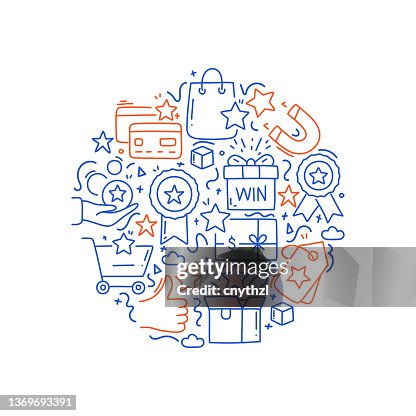 Loyalty Program Related Objects and Elements. Hand Drawn Vector Doodle Illustration Collection. Hand Drawn Pattern Design Loyalty Program Related Objects and Elements. Hand Drawn Vector Doodle Illustration Collection. Hand Drawn Pattern Design