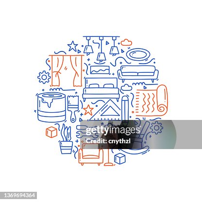 Home Decoration and Interior Design Related Objects and Elements. Hand Drawn Vector Doodle Illustration Collection. Hand Drawn Pattern Design Home Decoration and Interior Design Related Objects and Elements. Hand Drawn Vector Doodle Illustration Collection. Hand Drawn Pattern Design