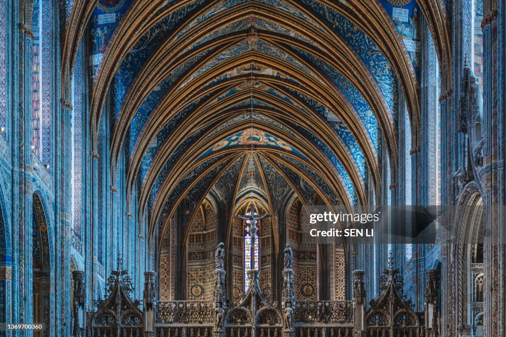 Indoors view and the ceiling of the Cathedral of Albi, France