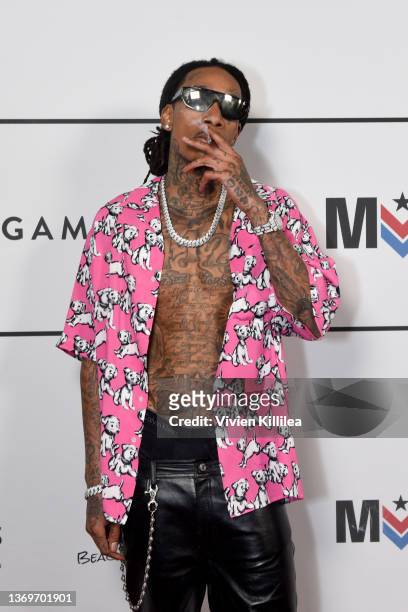 Wiz Khalifa attends Big Game Kick-Off Event, hosted by Jay Glazer, Merging Vets And Players, at Academy LA on February 09, 2022 in Los Angeles,...