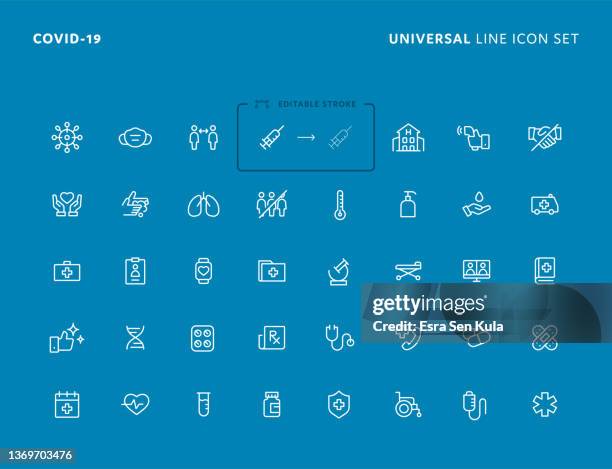 illustrations, cliparts, dessins animés et icônes de ensemble d’icônes de ligne universelle covid-19 - thermomètre à affichage digital