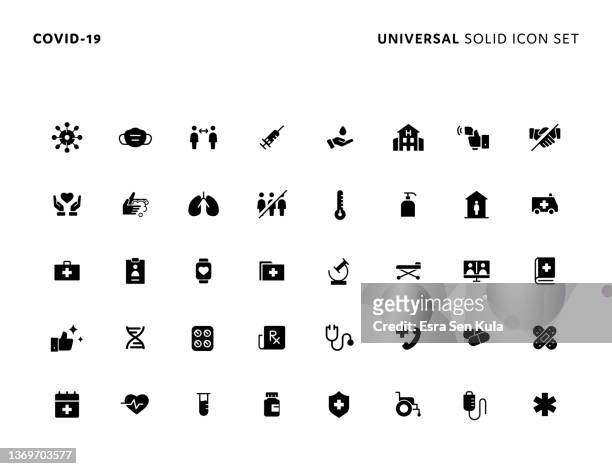 ilustrações, clipart, desenhos animados e ícones de conjunto de ícones sólidos universais covid-19 - condition