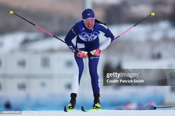 Kerttu Niskanen of Team Finland competes during the Women's Cross-Country 10km Classic on Day 6 of the Beijing 2022 Winter Olympics at The National...