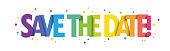 SAVE THE DATE rainbow typography banner