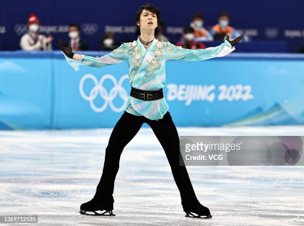 Yuzuru Hanyu of Team Japan competes during the Men Single Skating Free Skating on Day 6 of the Beijing 2022 Winter Olympic Games at Capital Indoor...