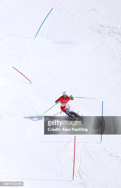 Justin Murisier of Team Switzerland makes a run during the Men's Alpine Combined Slalom on day six of the Beijing 2022 Winter Olympic Games at...