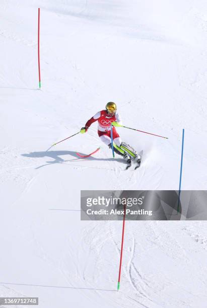 Johannes Strolz of Team Austria makes a run during the Men's Alpine Combined Slalom on day six of the Beijing 2022 Winter Olympic Games at National...