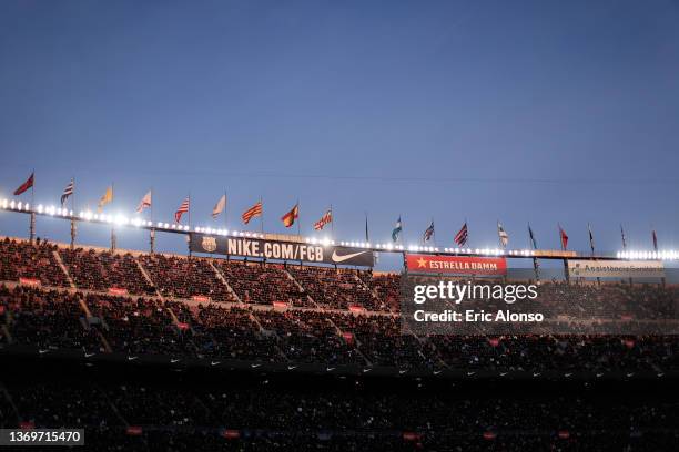 General view of the supporters during the LaLiga Santander match between FC Barcelona and Club Atletico de Madrid at Camp Nou on February 06, 2022 in...