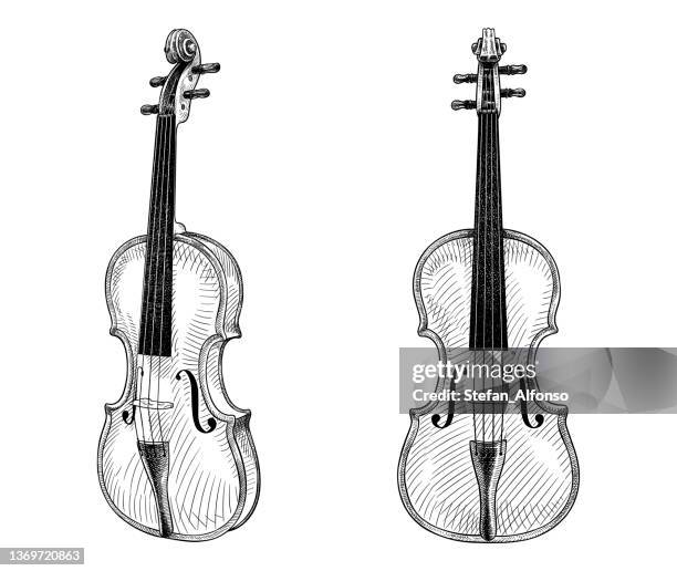 ilustrações de stock, clip art, desenhos animados e ícones de vector drawing of a violin - música acústica