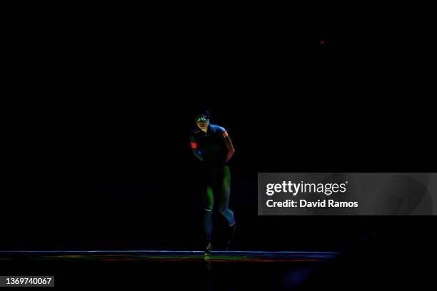 Maryna Zuyeva of Team Belarus prepares to skate during the Women's 5000m on day six of the Beijing 2022 Winter Olympics at National Speed Skating...