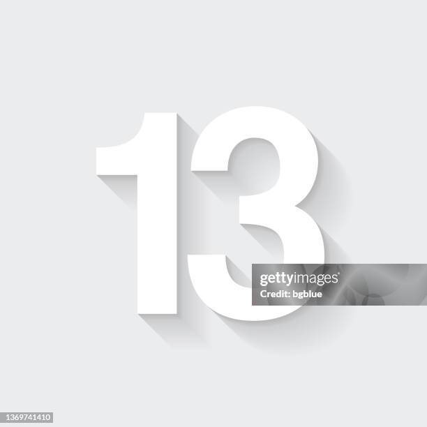 13 - number thirteen. icon with long shadow on blank background - flat design - number 13 vector stock illustrations