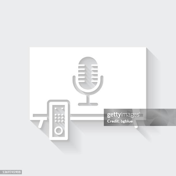 tv with microphone. icon with long shadow on blank background - flat design - smart tv remote stock illustrations