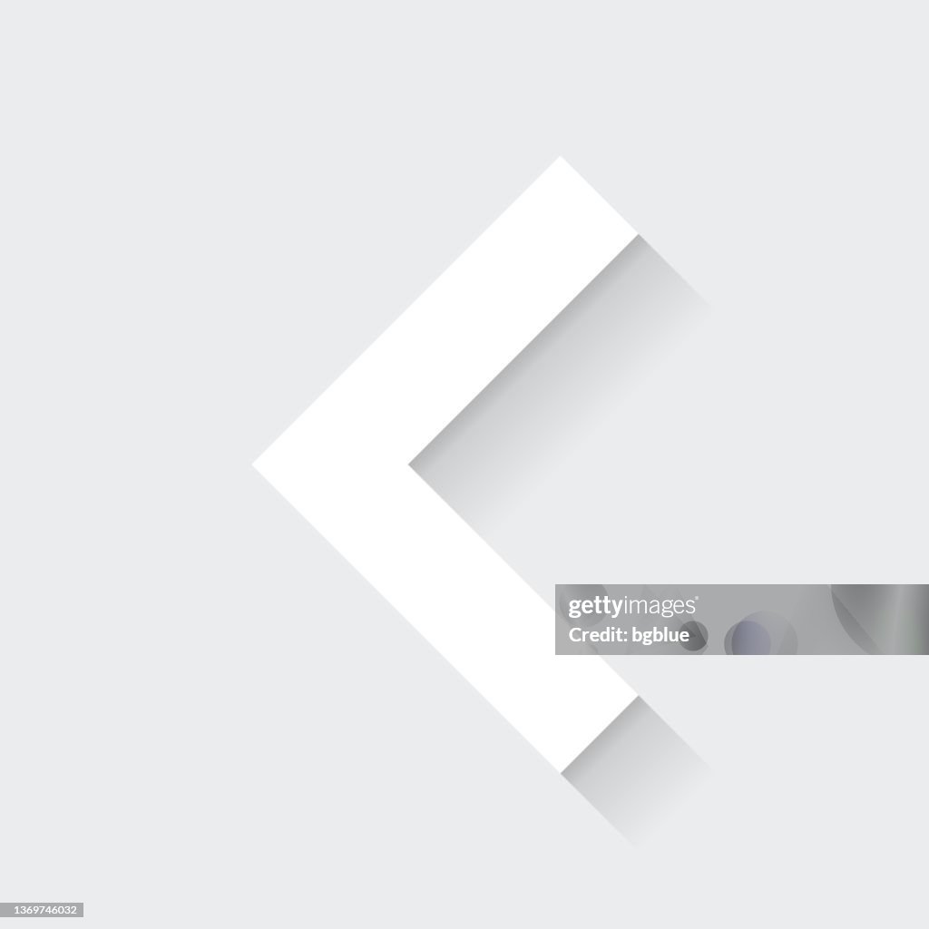 Chevron se fue. Icono con sombra larga sobre fondo en blanco - Diseño plano