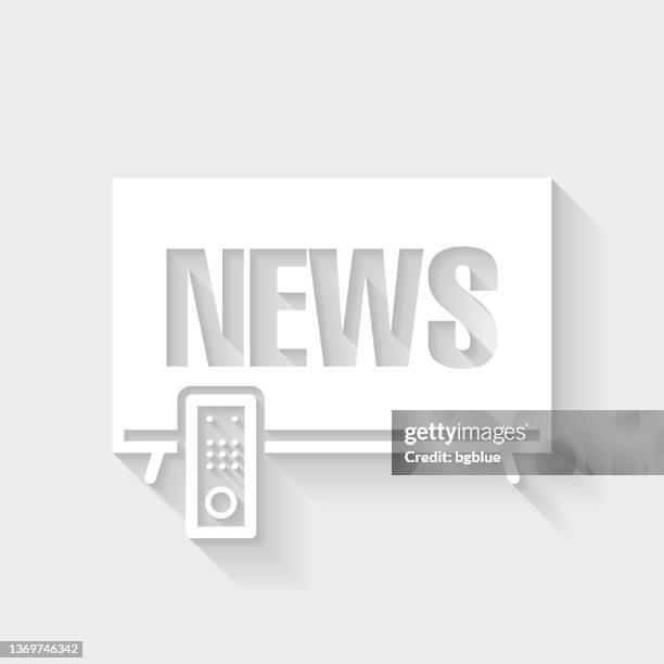 news on tv. icon with long shadow on blank background - flat design - breaking news stock illustrations