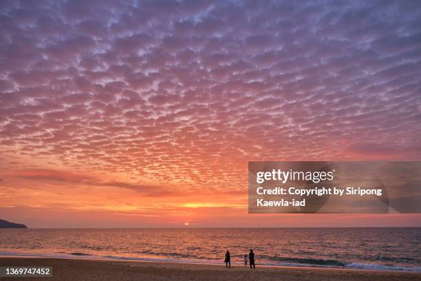 beautiful vanilla sky color and scattered clouds over the beach at sunset. - 巻積雲 ストックフォトと画像