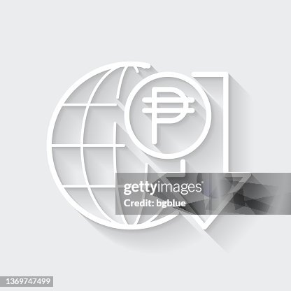 Peso rate decrease. Icon with long shadow on blank background - Flat Design Peso rate decrease. Icon with long shadow on blank background - Flat Design