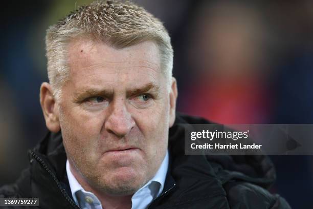 Dean Smith, Manager of Norwich City looks on prior to the Premier League match between Norwich City and Crystal Palace at Carrow Road on February 09,...