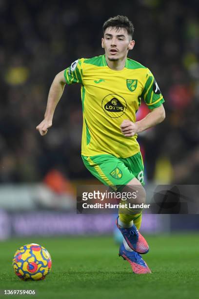 Billy Gilmour of Norwich City in action during the Premier League match between Norwich City and Crystal Palace at Carrow Road on February 09, 2022...