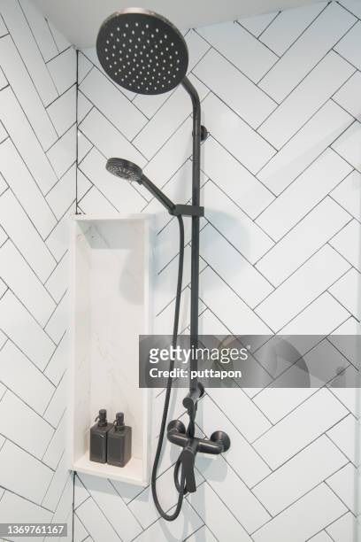 modern minimalist black shower - shower head stock pictures, royalty-free photos & images