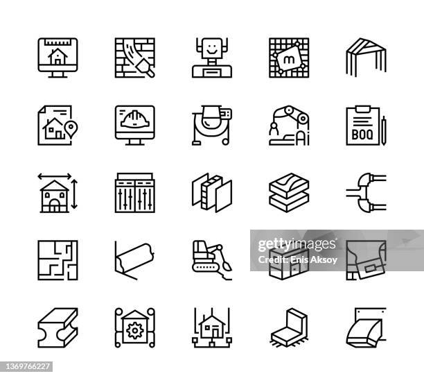 construction technologies icons - temporary office stock illustrations