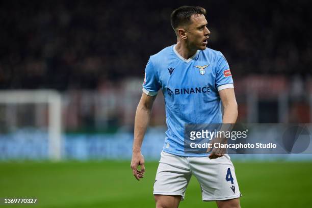 Patric of SS Lazio looks on during the Coppa Italia match between AC Milan ac SS Lazio at Stadio Giuseppe Meazza on February 09, 2022 in Milan, Italy.