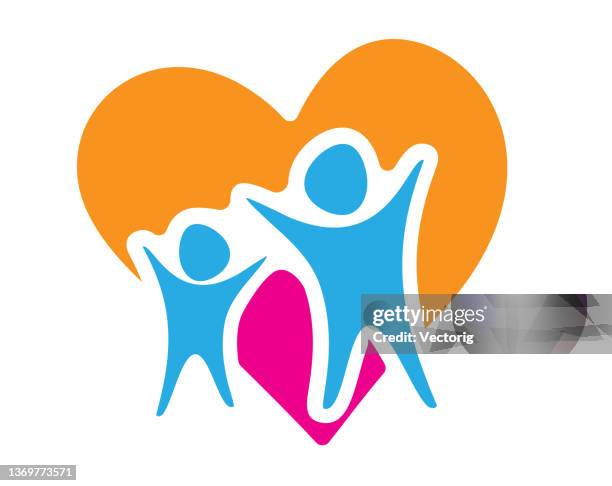 family in heart shape design element - community logo stock illustrations