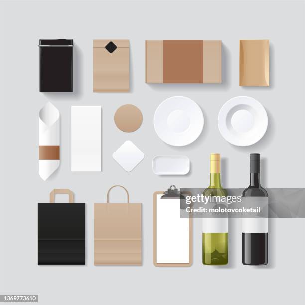 restaurant branding collaterals - restaurant name tags stock illustrations