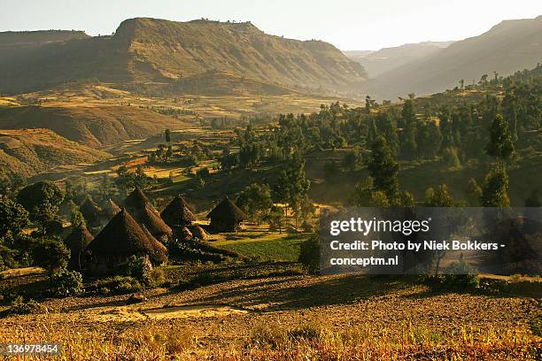 small squad huts - lalibela foto e immagini stock