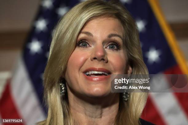 Former Fox News anchor Gretchen Carlson speaks during a news conference at the U.S. Capitol on February 10, 2022 in Washington, DC. U.S. Sen. Kirsten...