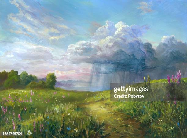 ilustraciones, imágenes clip art, dibujos animados e iconos de stock de lluvia de primavera, pintura acrílica - acrílico