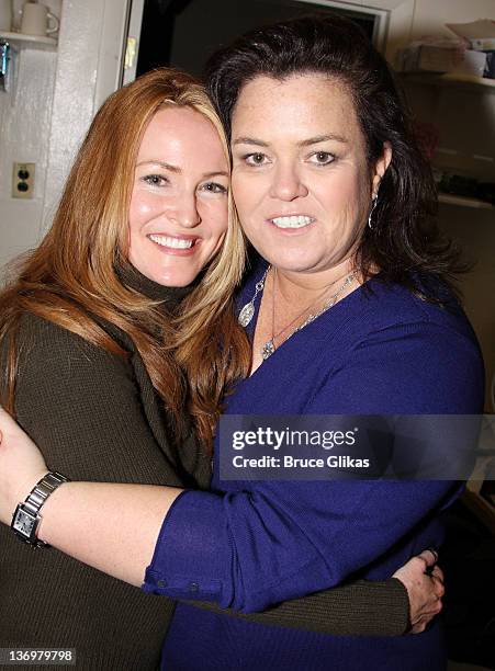 Rosie O'Donnell and fiancee Michelle Rounds pose backstage at the hit musical "Porgy and Bess" on Broadway at The Richard Rogers Theater on January...