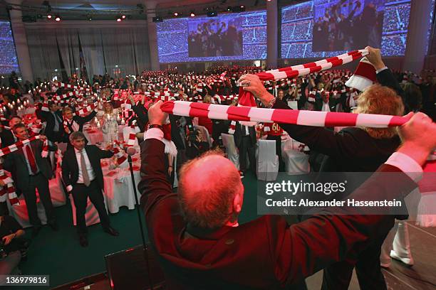 Uli Hoeness celebrates with Thomas Gottschalk at the Uli Hoeness' 60th birthday celebration at Postpalast on January 13, 2012 in Munich, Germany.