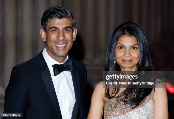 Chancellor of the Exchequer Rishi Sunak and Akshata Murthy attend a reception to celebrate the British Asian Trust at the British Museum on February...