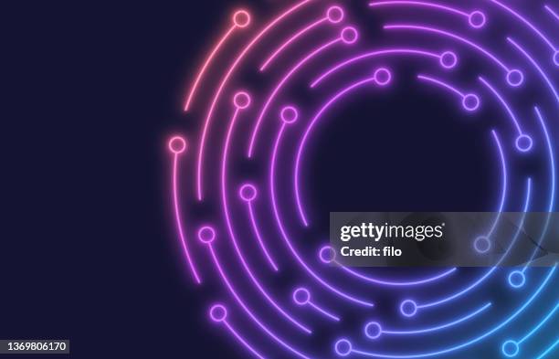 glowing laser circle circuit board tech background - video arcade game stock illustrations