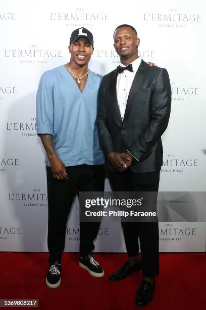 Duke Ihenacho and Will Blackmon attend the Luxe Tailgate hosted by Will Blackmon and Jordan Winery at L’Ermitage Beverly Hills on February 09, 2022...