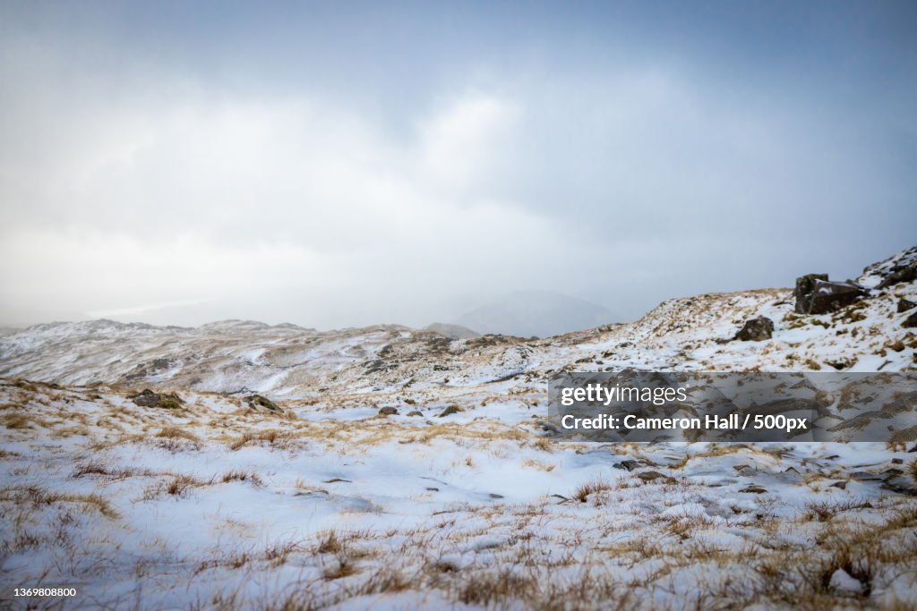 English mountain top in winter,Scenic view of snowcapped mountains against sky