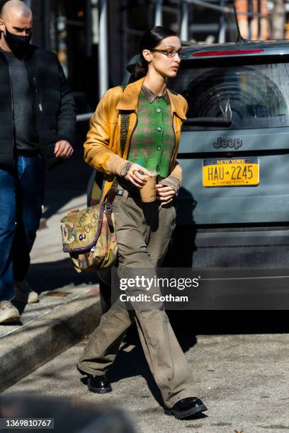 Bella Hadid is seen in Tribeca on February 10, 2022 in New York City.