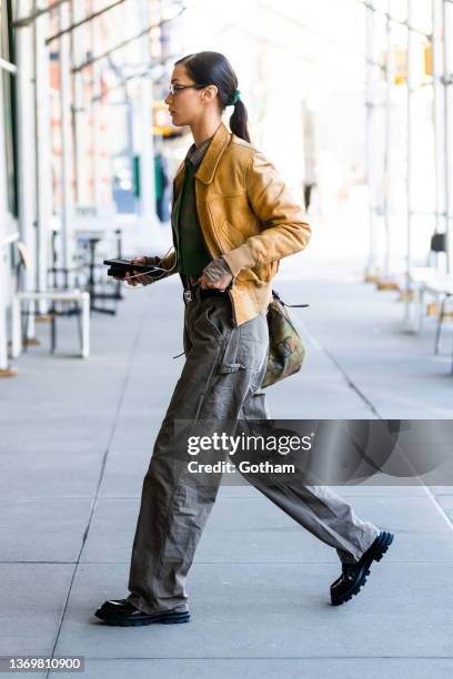 Bella Hadid is seen in Tribeca on February 10, 2022 in New York City.