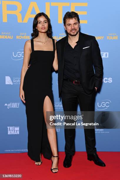 Sara Hannoun and Stan Wawrinka attend the "Maison De Retraite" premiere at Le Grand Rex on February 10, 2022 in Paris, France.