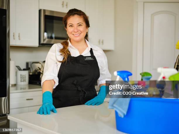 professional housecleaner at work - luva para lavar louça imagens e fotografias de stock