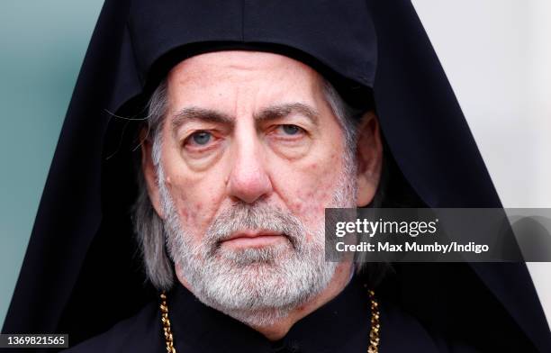 Greek Orthodox Archbishop Nikitas Loulias of Thyateira and Great Britain attends the unveiling of a new statue of Licoricia of Winchester on February...