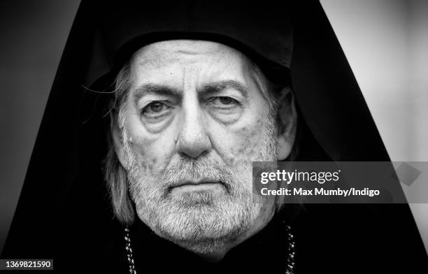 Greek Orthodox Archbishop Nikitas Loulias of Thyateira and Great Britain attends the unveiling of a new statue of Licoricia of Winchester on February...