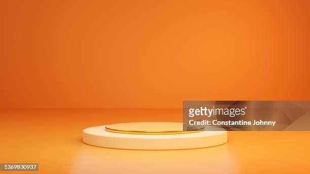 golden product display stand podium background - fond orange photos et images de collection