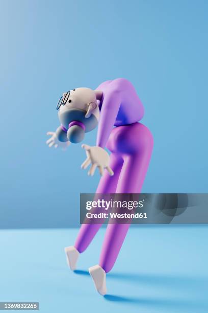 three dimensional render of female figure dancing passionately against blue background - german dancing stock illustrations