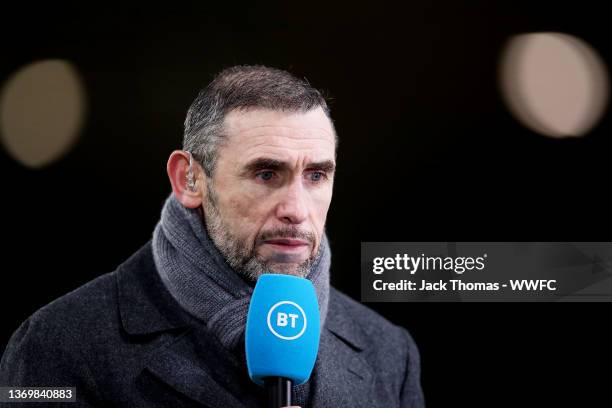 Sport presenter Martin Keown during the Premier League match between Wolverhampton Wanderers and Arsenal at Molineux on February 10, 2022 in...