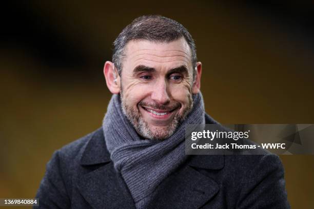 Sport presenter Martin Keown during the Premier League match between Wolverhampton Wanderers and Arsenal at Molineux on February 10, 2022 in...