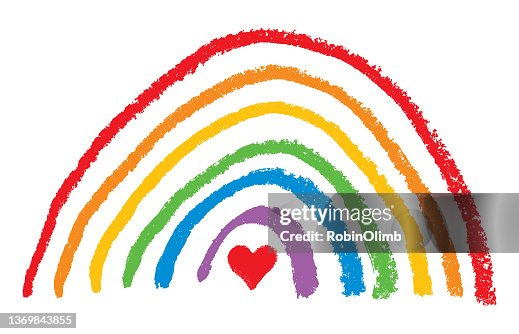 Buntstift Regenbogen mit rotem Herz Buntstift Regenbogen mit rotem Herz