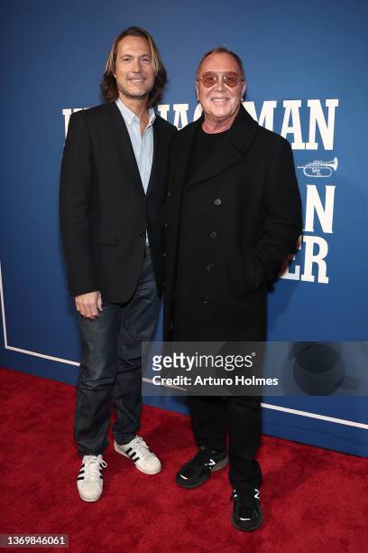 Lance LePere and Michael Kors attend the opening night of "The Music Man" at Winter Garden Theatre on February 10, 2022 in New York City.
