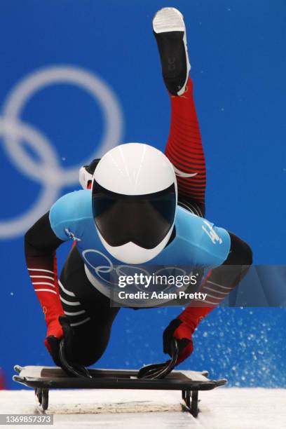 Dan Zhao of Team China slides during the Women's Skeleton heats on day seven of Beijing 2022 Winter Olympic Games at National Sliding Centre on...